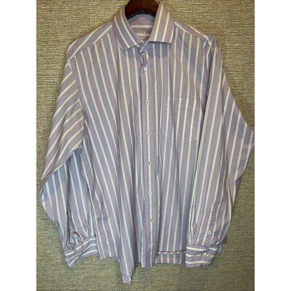 Bugatchi Mens Classic Fit Long Sleeve Button Up Shirt, Purple Stripe,  Sz Large